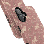 Rose Ponies MagSafe Phone Case, glossy vertical dual-camera model, camera and side-button close-up