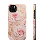 Floral Pink Rose MagSafe iPhone Case, Gold Leaf Magnetic Impact-Resistant