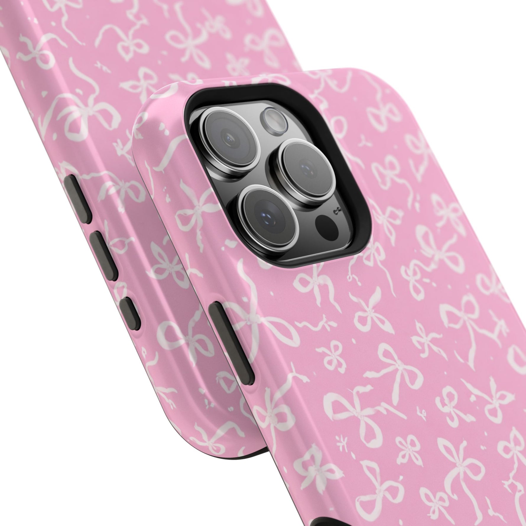 Pink Bow Pattern Impact-Resistant iPhone Case | MagSafe