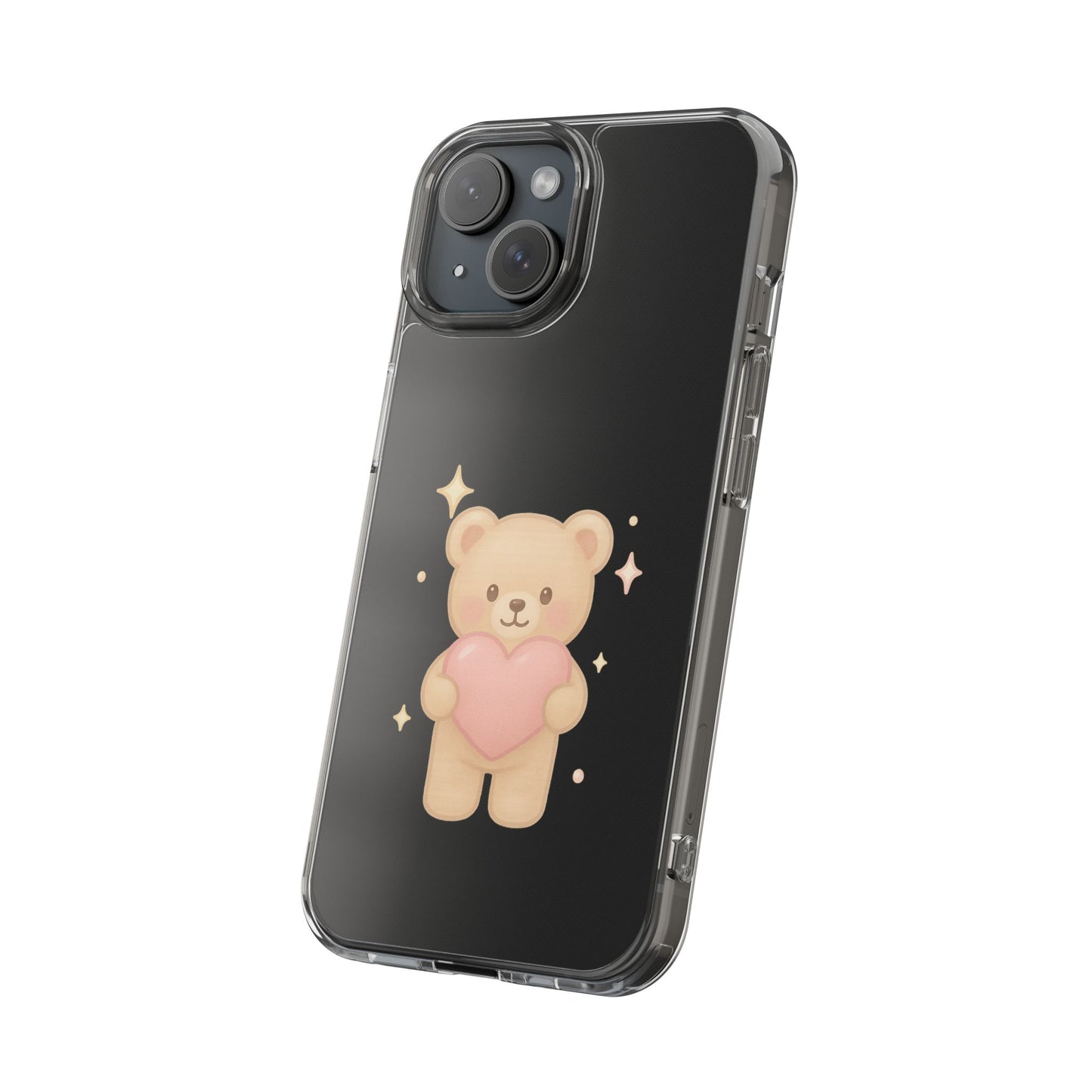 Romantic Teddy Bear Impact-Resistant iPhone Case with Heart Design