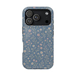 Denim Wildflowers MagSafe Phone Case, glossy iPhone 17 Pro, rear view