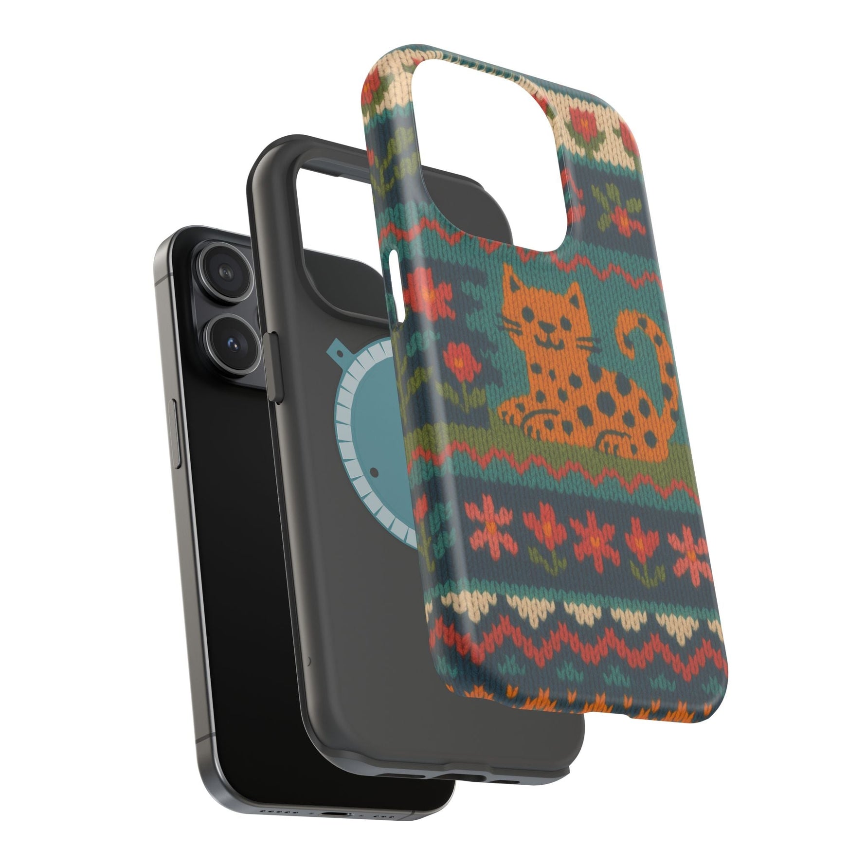 Cozy Knit Leopard Pattern Sweater Holiday Theme iPhone Case with MagSafe compatibility  Shamo's