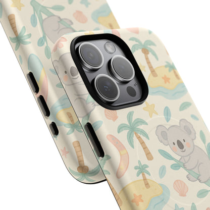 Australia Hand-Drawn Koala Beach iPhone Case — Cute Tropical Palm & Surf Print | with MagSafe