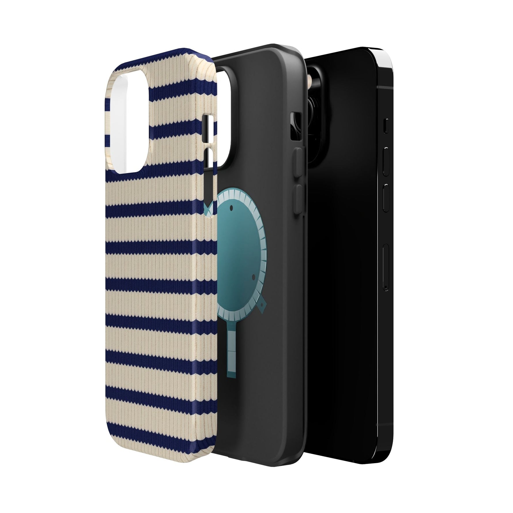 Navy & Cream Ribbed Holiday Sweater Design iPhone Case with MagSafe compatibility  Shamo's