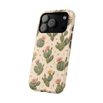 Cactus Bloom – Sage Green Floral Cactus MagSafe Phone Case, glossy compact wide-camera Pro model, angled rear view