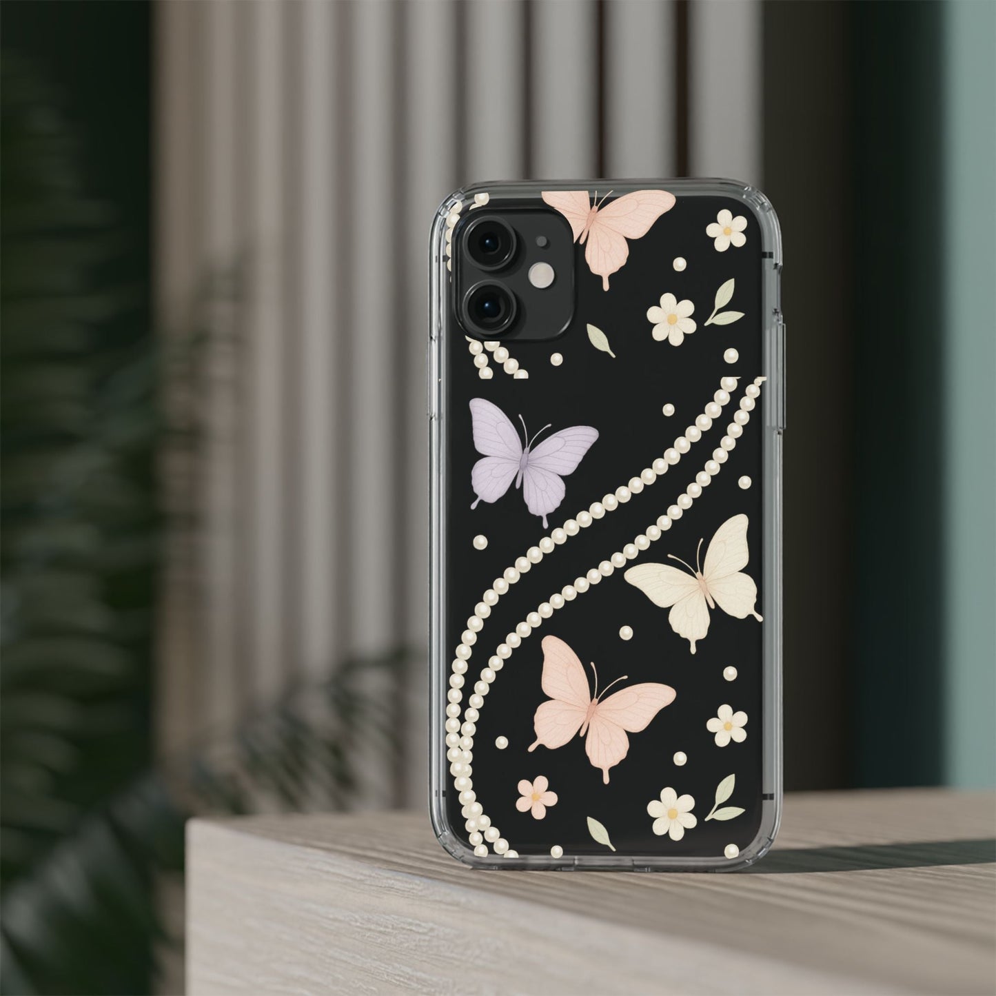 Butterfly Pearl Impact-Resistant Clear iPhone Case