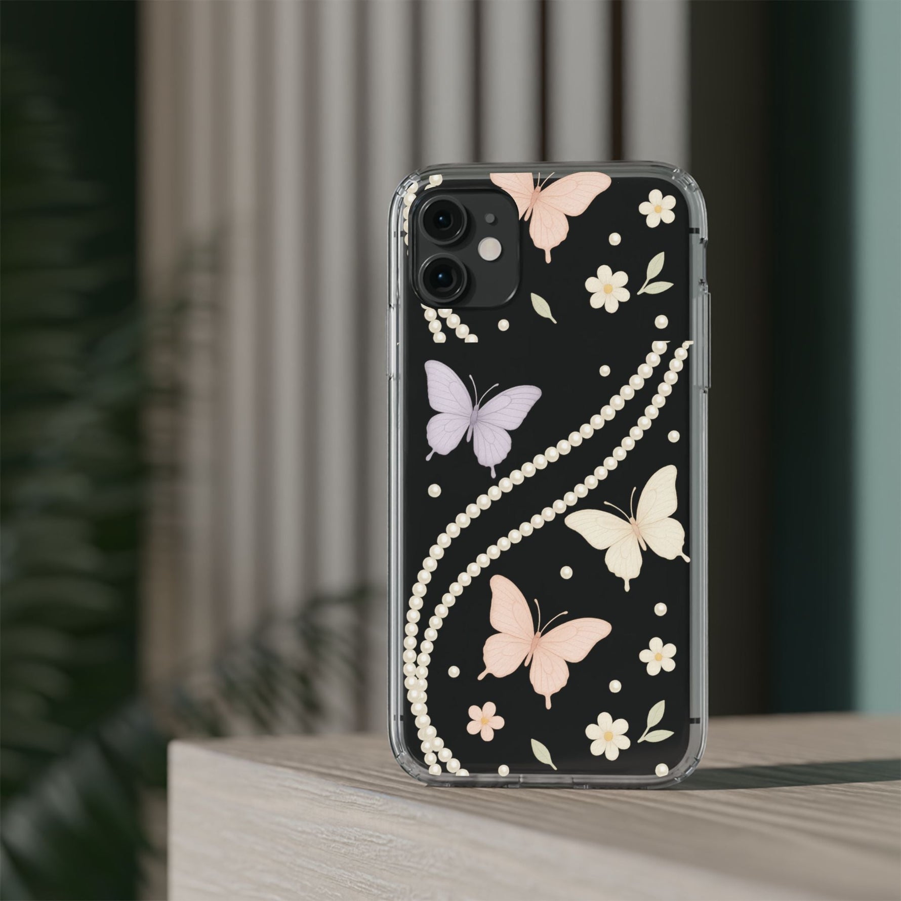 Butterfly Pearl Impact-Resistant Clear iPhone Case  Shamo's