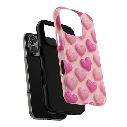 Barbiecore Glitter Hearts iPhone Case | MagSafe