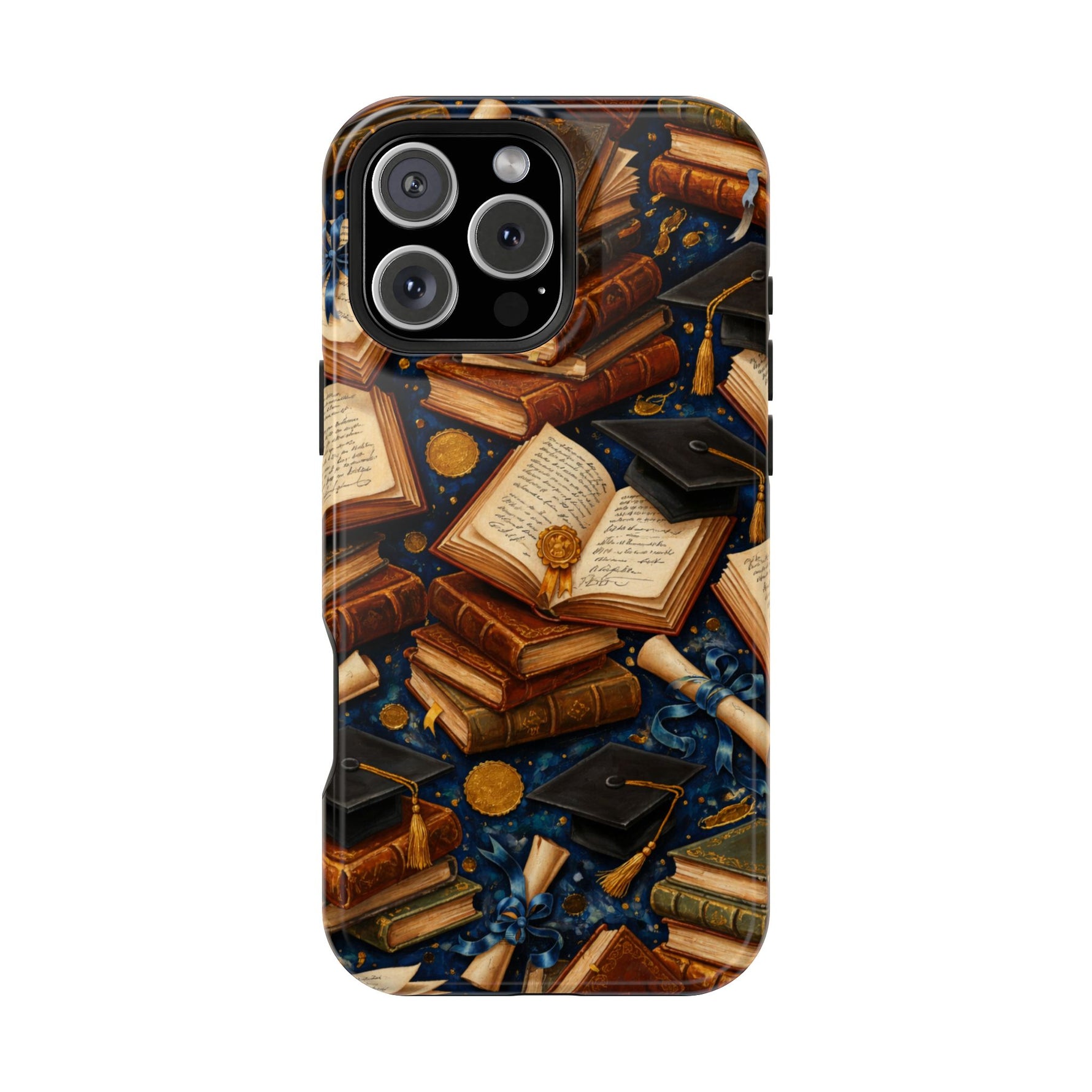 Vintage Books & Graduation Caps MagSafe Phone Case, Impact-Resistant Graduation Gift - iPhone 16 Pro Max / Glossy - Shamo's