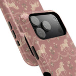 Rose Ponies MagSafe Phone Case, glossy wide-camera Pro model, camera and side-button close-up
