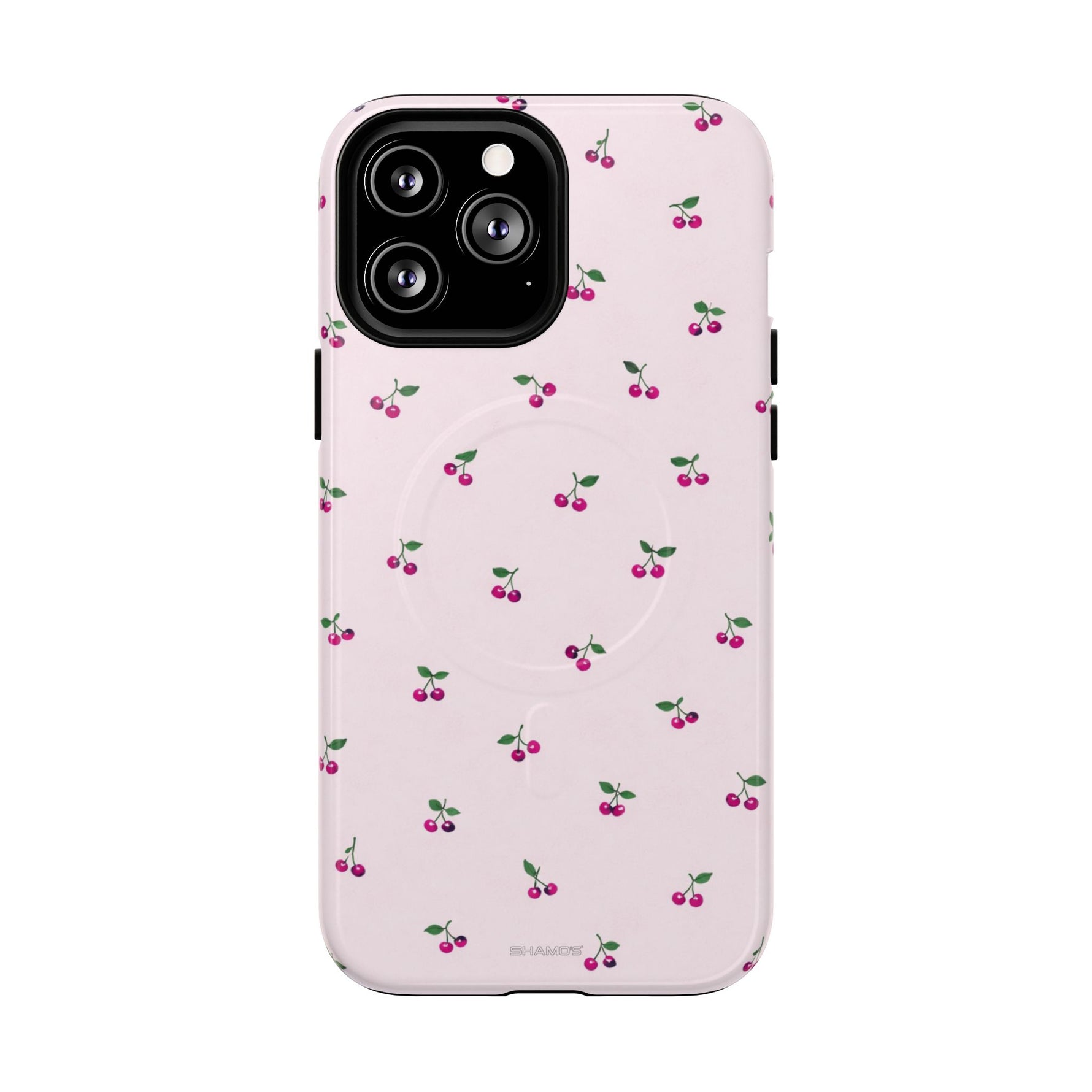 Cherry Pattern Tough Magnetic Phone Case — Pink Protective Magnetic iPhone Cover with MagSafe compatibility