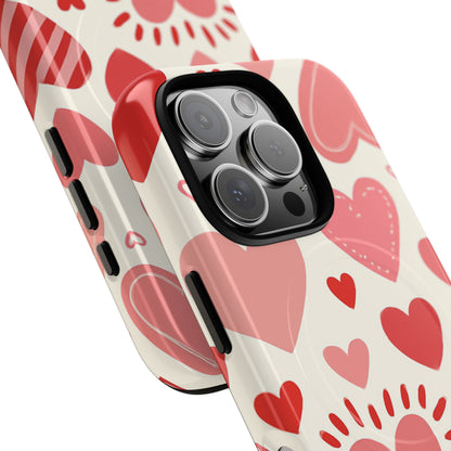 Heart Pattern Tough iPhone Case — Cute Red & Pink Hearts Protective Cover (MagSafe compatible)