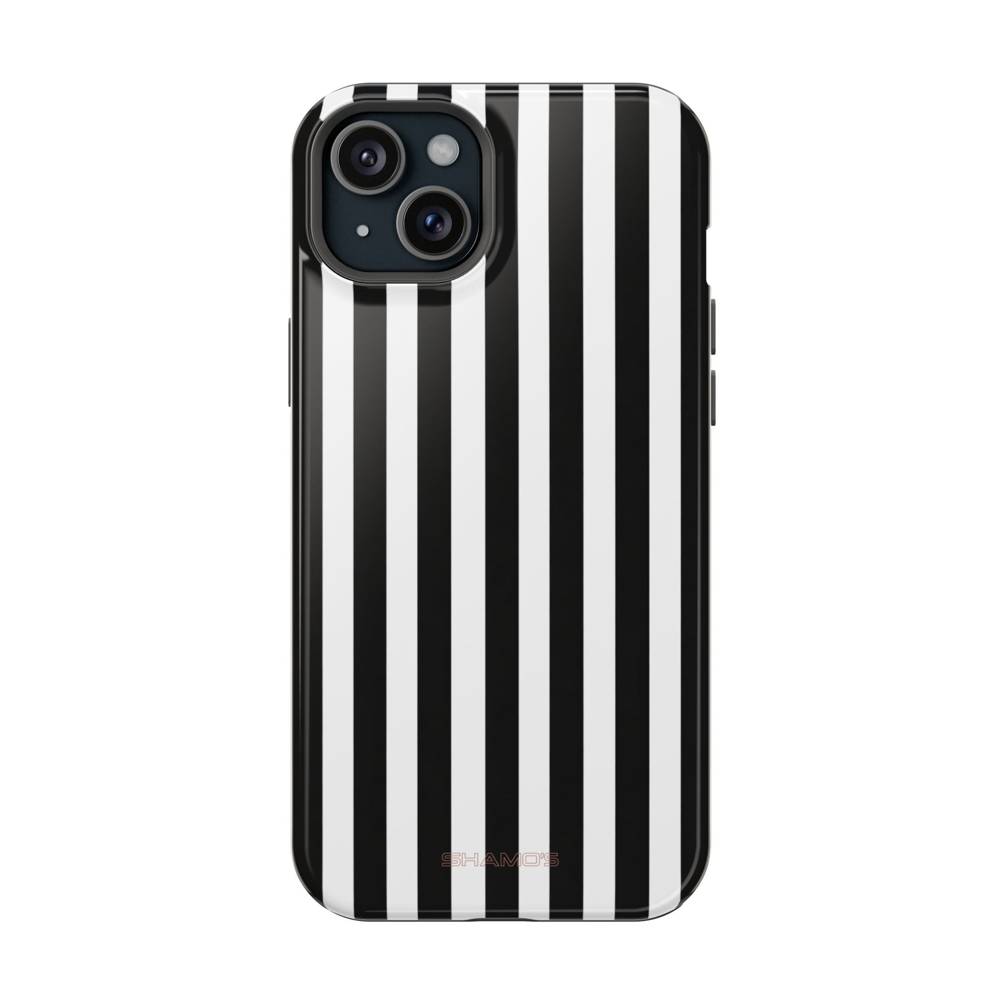 Striped MagSafe Compatible Magnetic Impact-Resistant Phone Case | Black & White Vertical Stripe (Noir Blanc) - iPhone 15 Plus / Glossy - Shamo's