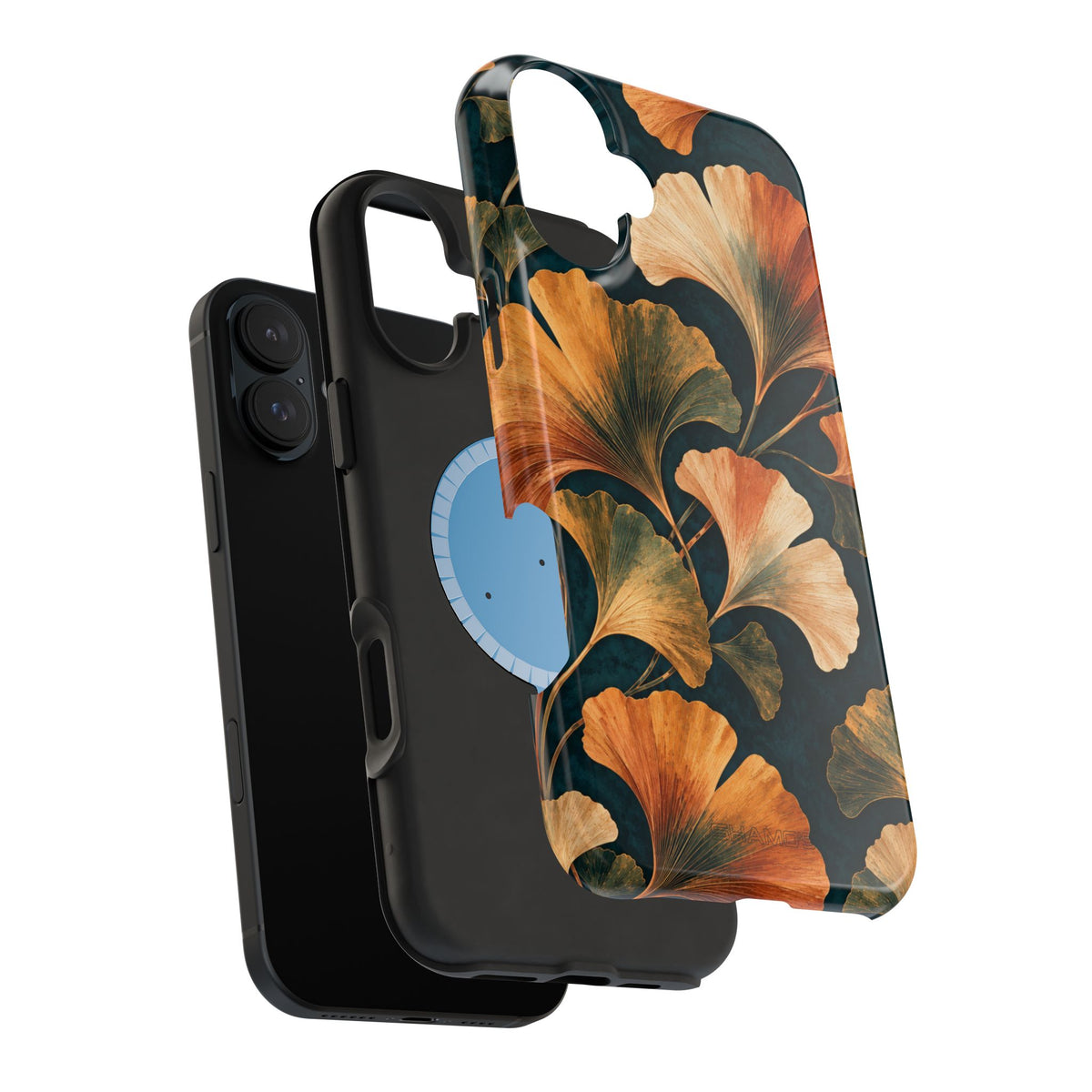 Exploded protective-layer view: Nocturne Ginkgo MagSafe phone case for iPhone 16 Plus #iphone-16-plus