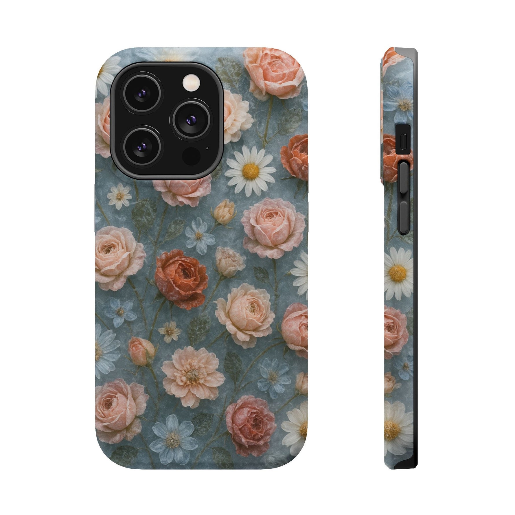 Frozen Floral Vintage Roses & Daisies iPhone Case with MagSafe compatibility  Shamo's iPhone 14 Pro / Matte