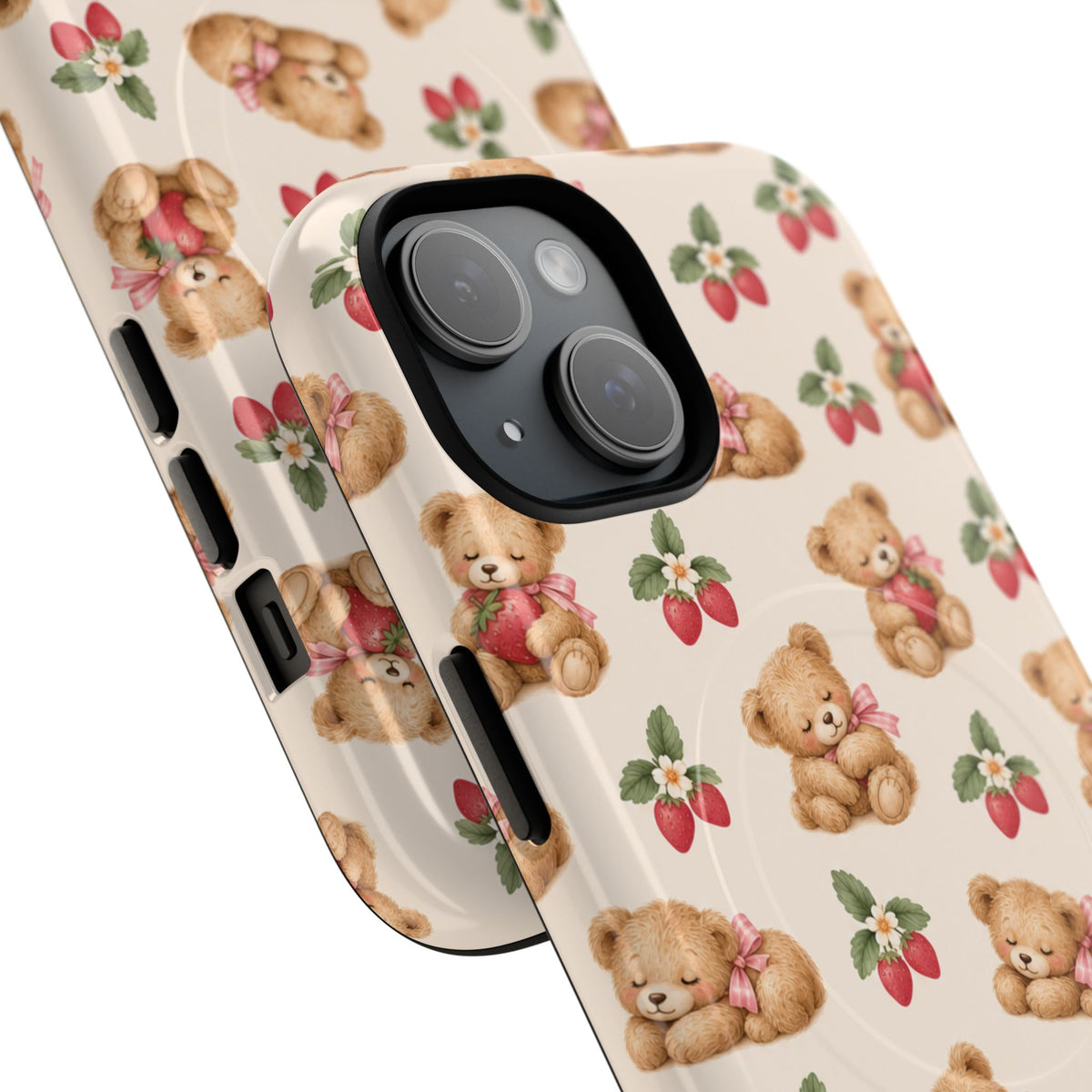 Teddy Berry Cozy Strawberry Pattern iPhone Case with MagSafe