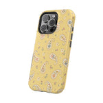Honey Paisley MagSafe Phone Case, glossy square triple-camera Pro model, angled rear view