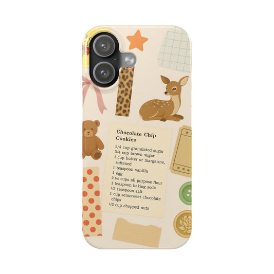 Slim iPhone Case — Cozy Baking & Teddy Pattern (Recipe, Deer, Buttons)