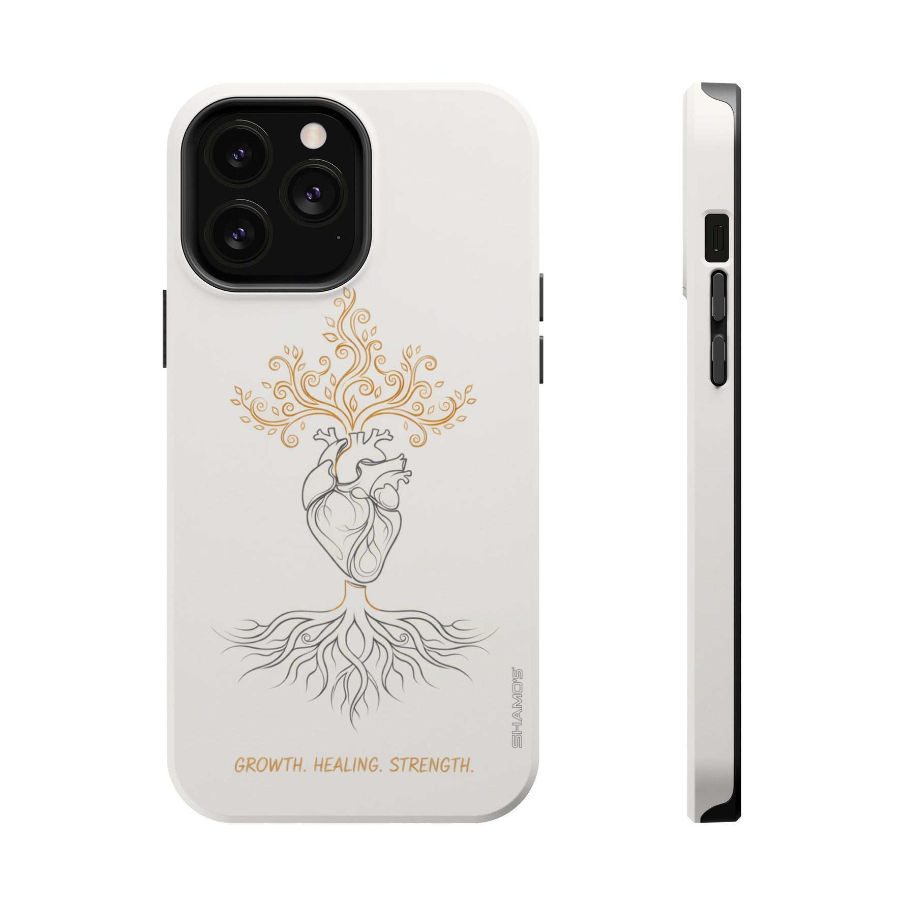 Minimalist Impact-Resistant iPhone Case, Heart Root Illustration ("Growth. Healing. Strength.") MagSafe Compatible - iPhone 13 Pro Max / Matte - Shamo's