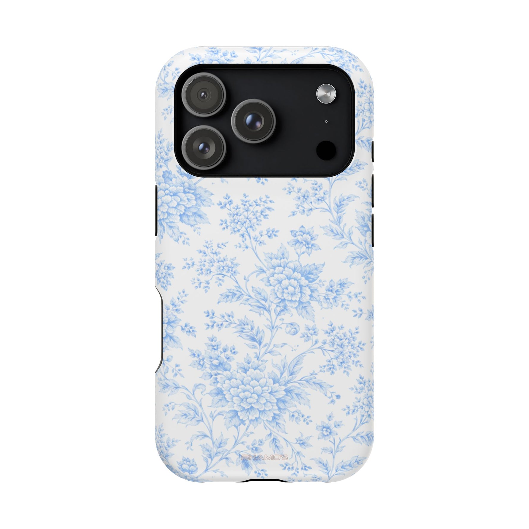 Preppy Look Blue Floral Impact-Resistant Phone Case and MagSafe Compatible