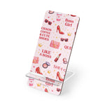 Phone Stand — 'Boss Girl' Pink Pattern Phone Dock (Like a Boss, Cute Shoes & Coffee)