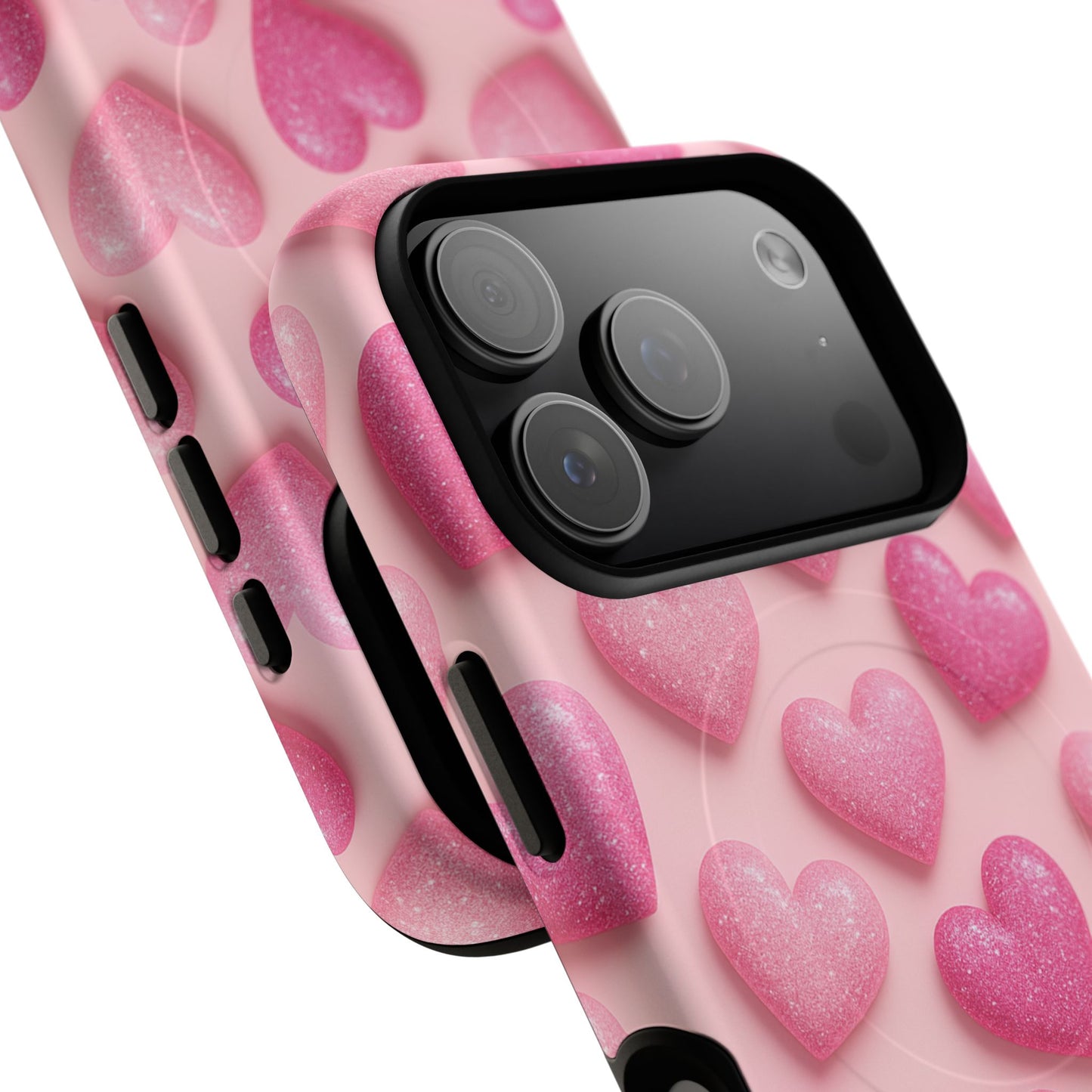 Barbiecore Glitter Hearts iPhone Case | MagSafe