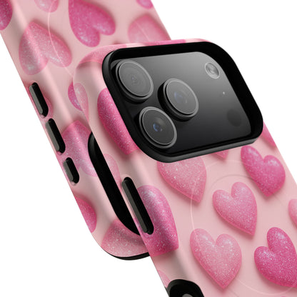 Barbiecore Glitter Hearts iPhone Case | MagSafe