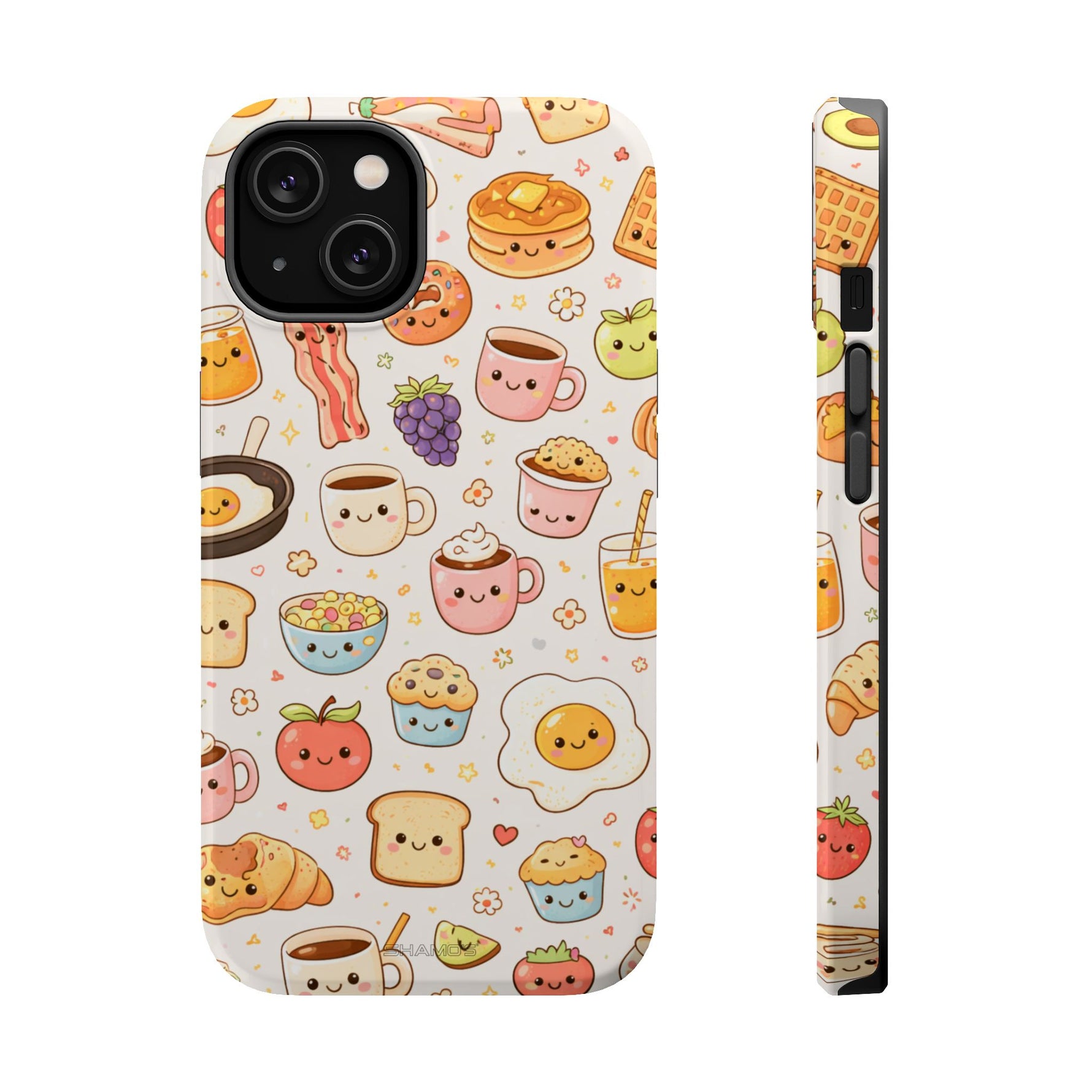 Kawaii Breakfast Pattern Magnetic Phone Case, Cute Cartoon Food Impact-Resistant Cover, MagSafe Compatible