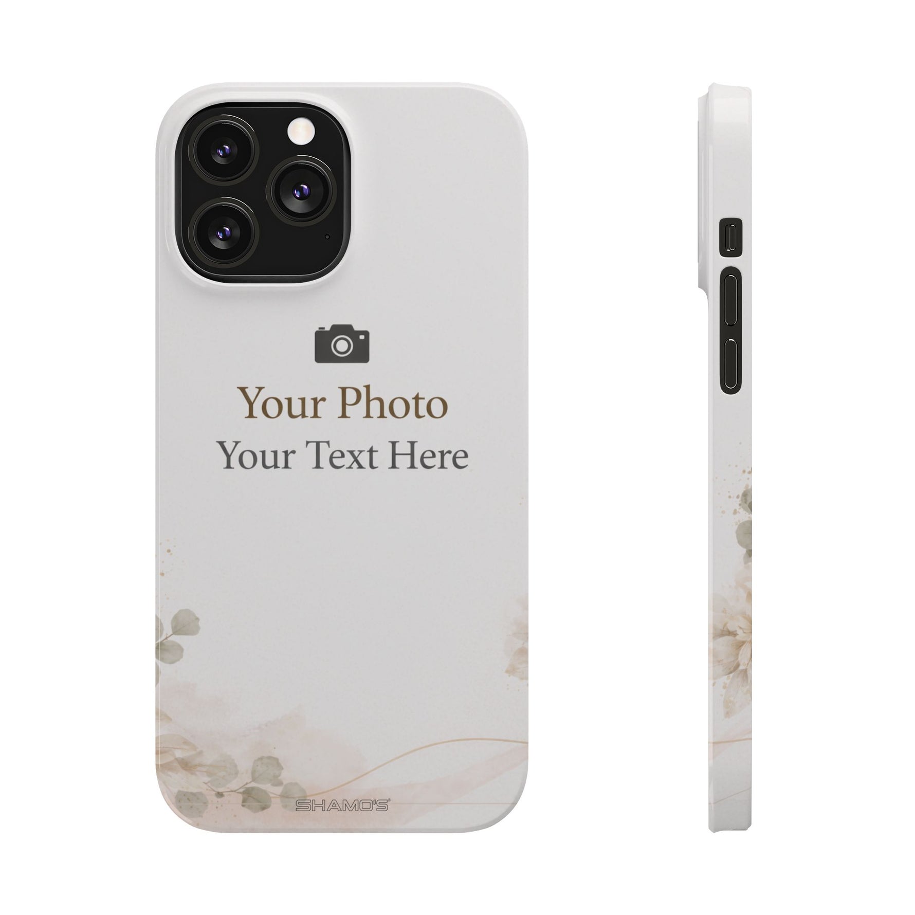 Personalized Slim Phone Case, Custom Photo & Text Minimal Floral Design - iPhone 13 Pro Max - Shamo's