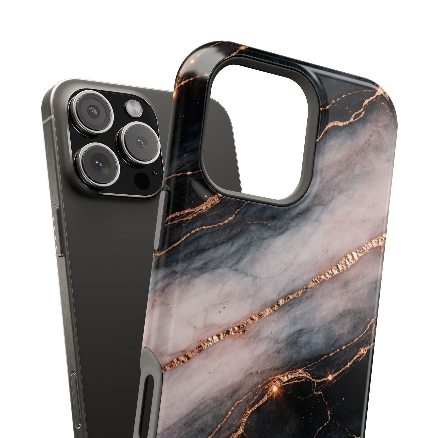 Marbled Black & Rose Gold Magnetic MagSafe Compatible Phone Case — Impact-Resistant
