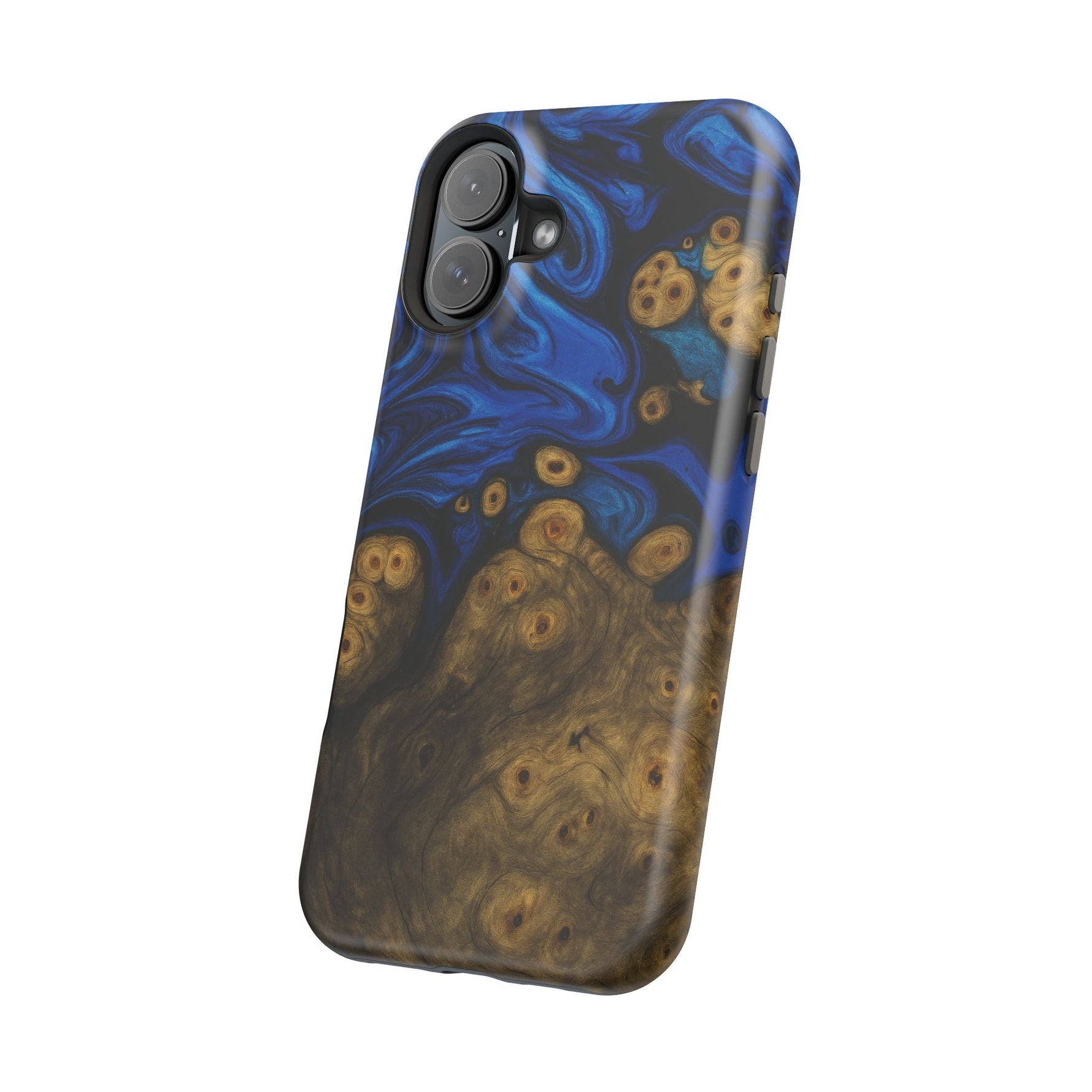 Blue Swirl & Burl Wood Impact iPhone Case | MagSafe compatible  Shamo's