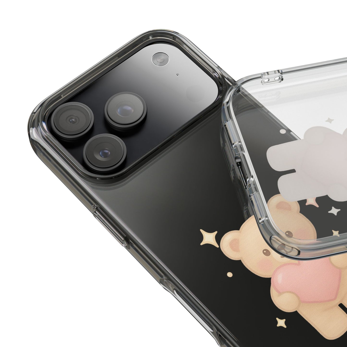 Romantic Teddy Bear Impact-Resistant iPhone Case with Heart Design