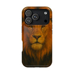 iPhone case with detailed lion face design showing variant size for camera and case