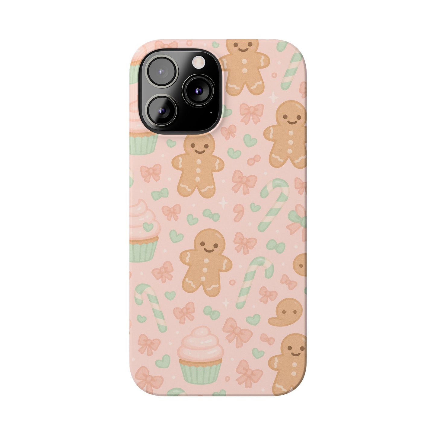 Gingerbread Holiday Slim iPhone Case — Cute Candy Cane & Cupcake Pattern