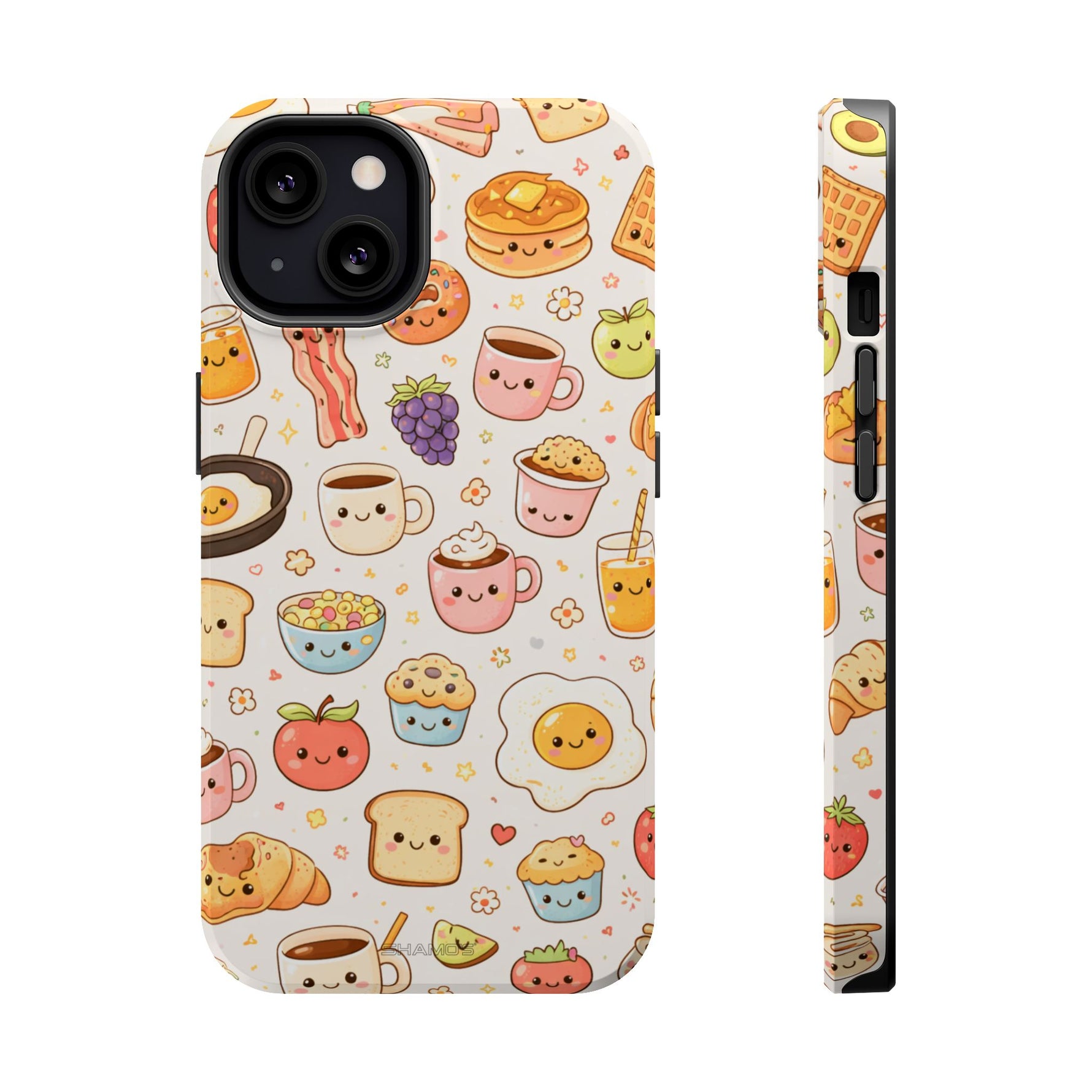 Kawaii Breakfast Pattern Magnetic Phone Case, Cute Cartoon Food Impact-Resistant Cover, MagSafe Compatible