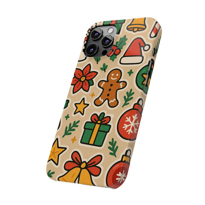 Holiday Pattern Slim iPhone Case — Gingerbread, Santa Hat & Gifts Holiday Design