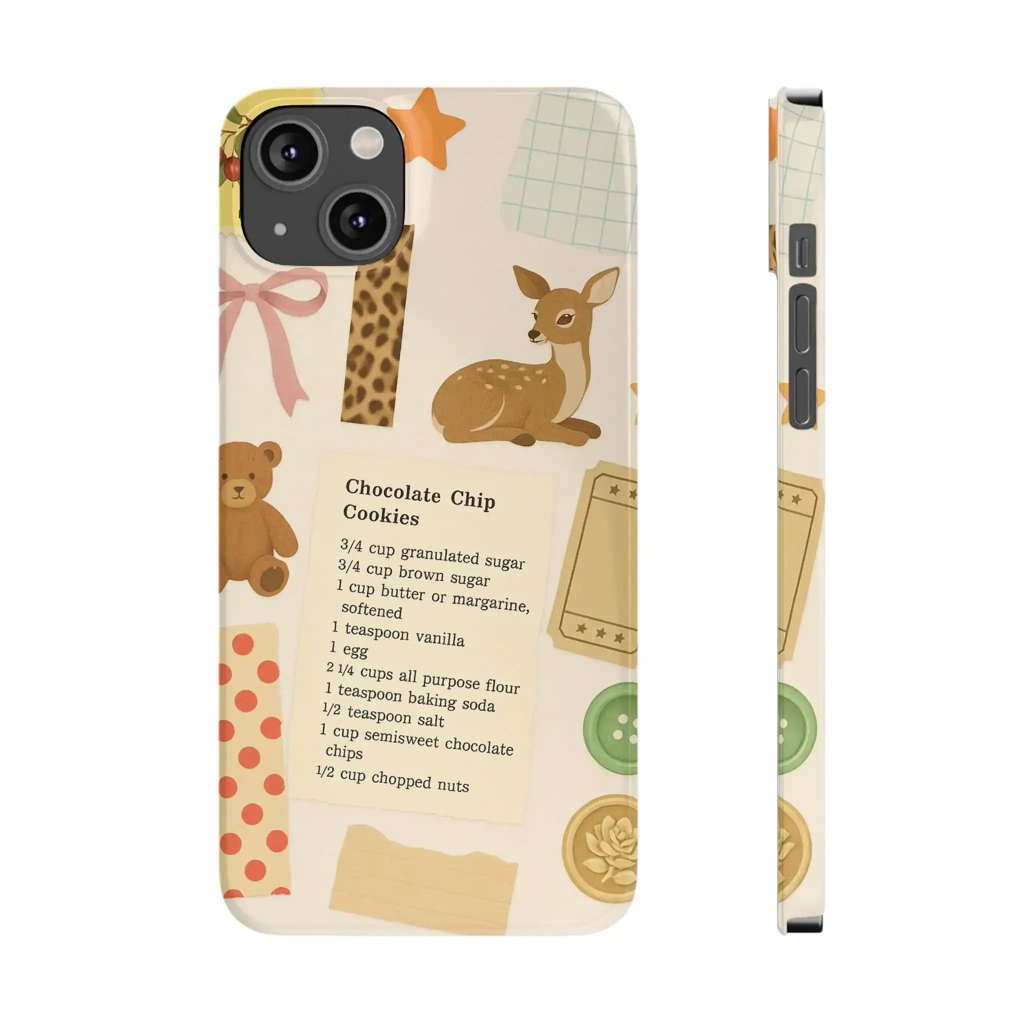 Slim iPhone Case — Cozy Baking & Teddy Pattern (Recipe, Deer, Buttons)  Shamo's iPhone 14 Plus