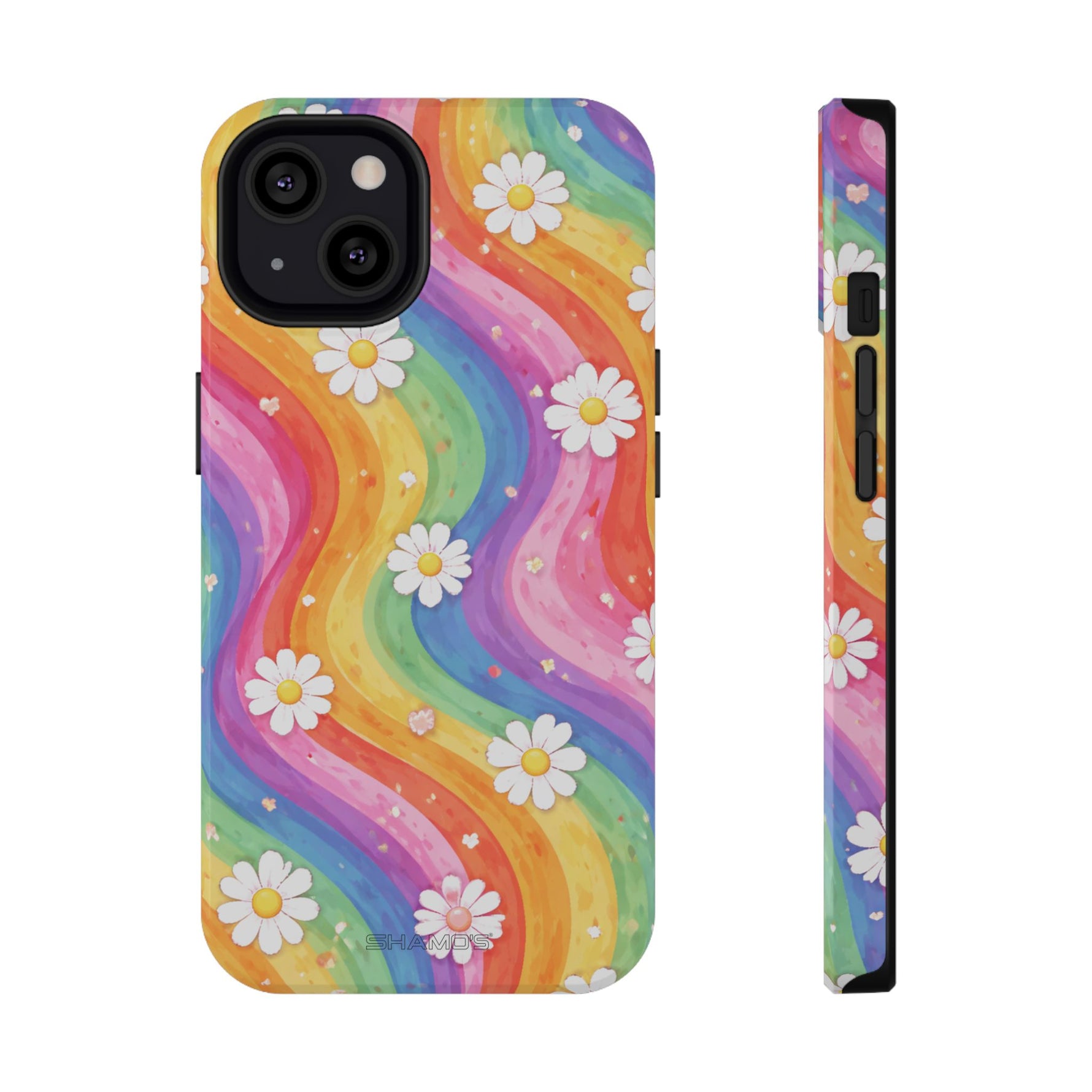 Funda de teléfono resistente a impactos con efecto cascada de colores Rainbow Daisy