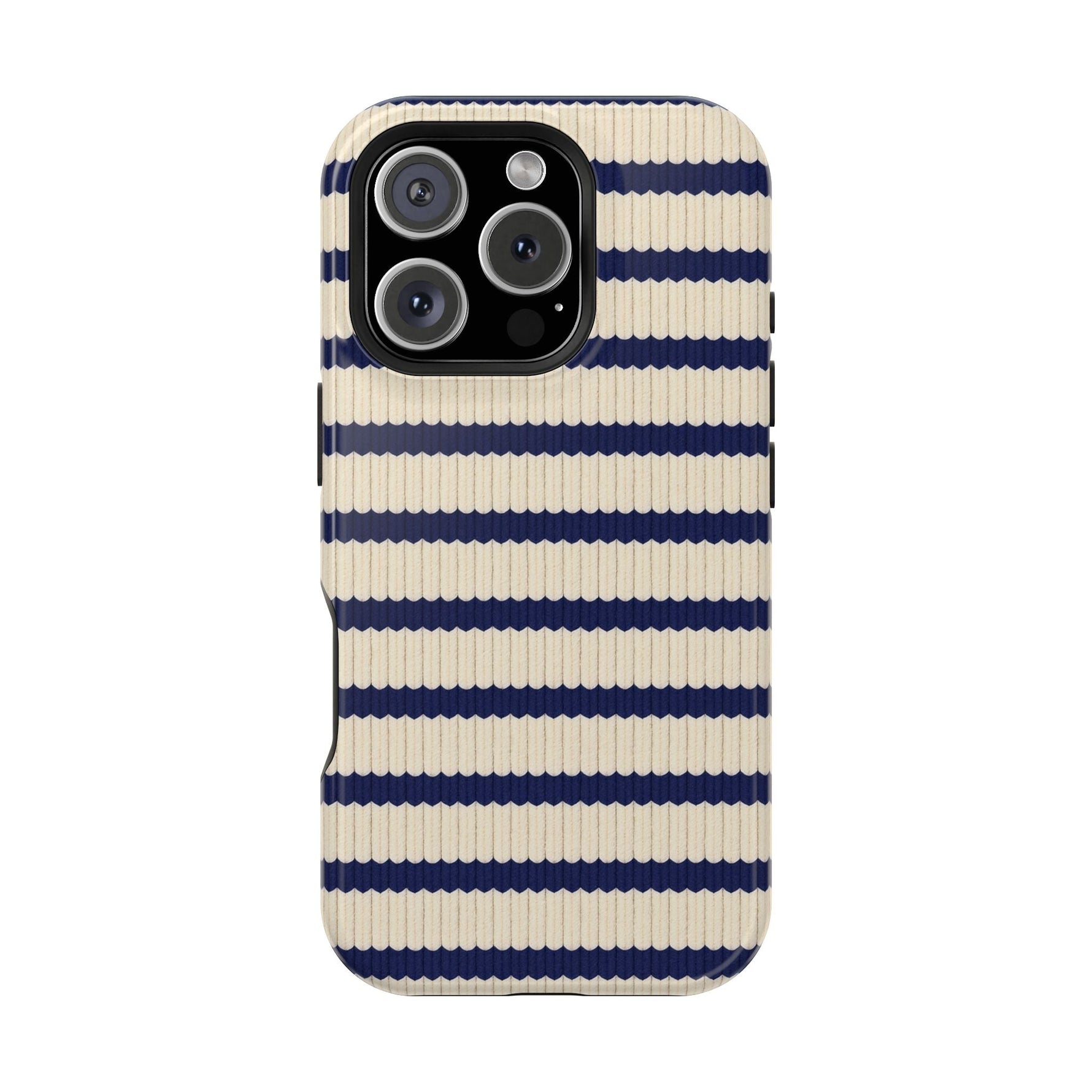 Navy & Cream Ribbed Holiday Sweater Design iPhone Case with MagSafe compatibility  Shamo's iPhone 16 Pro / Glossy