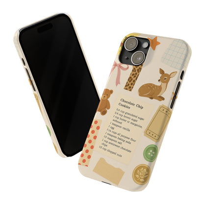 Slim iPhone Case — Cozy Baking & Teddy Pattern (Recipe, Deer, Buttons)