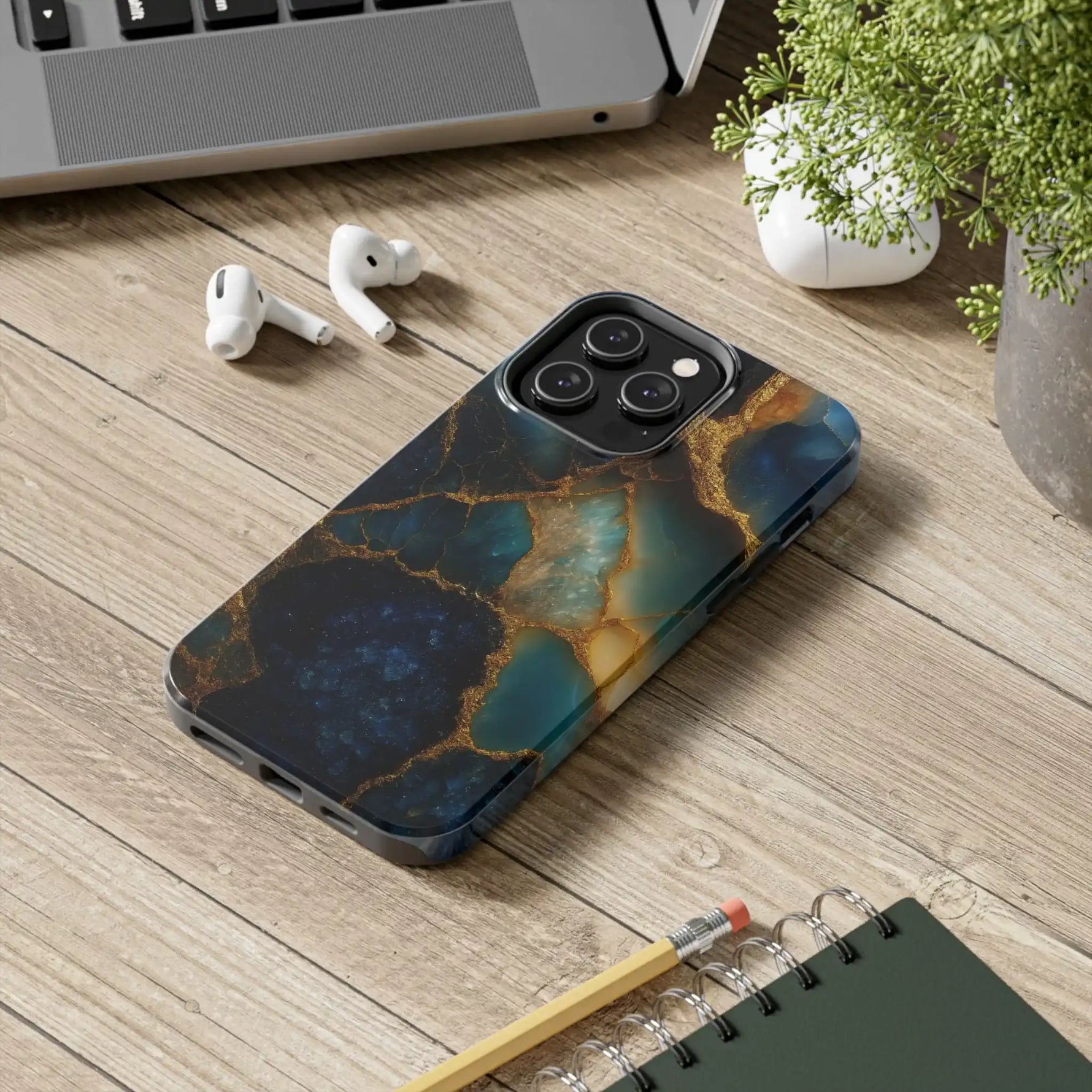 Blue Gold Agate Tough Phone Case Marble Stone Design  Shamo's