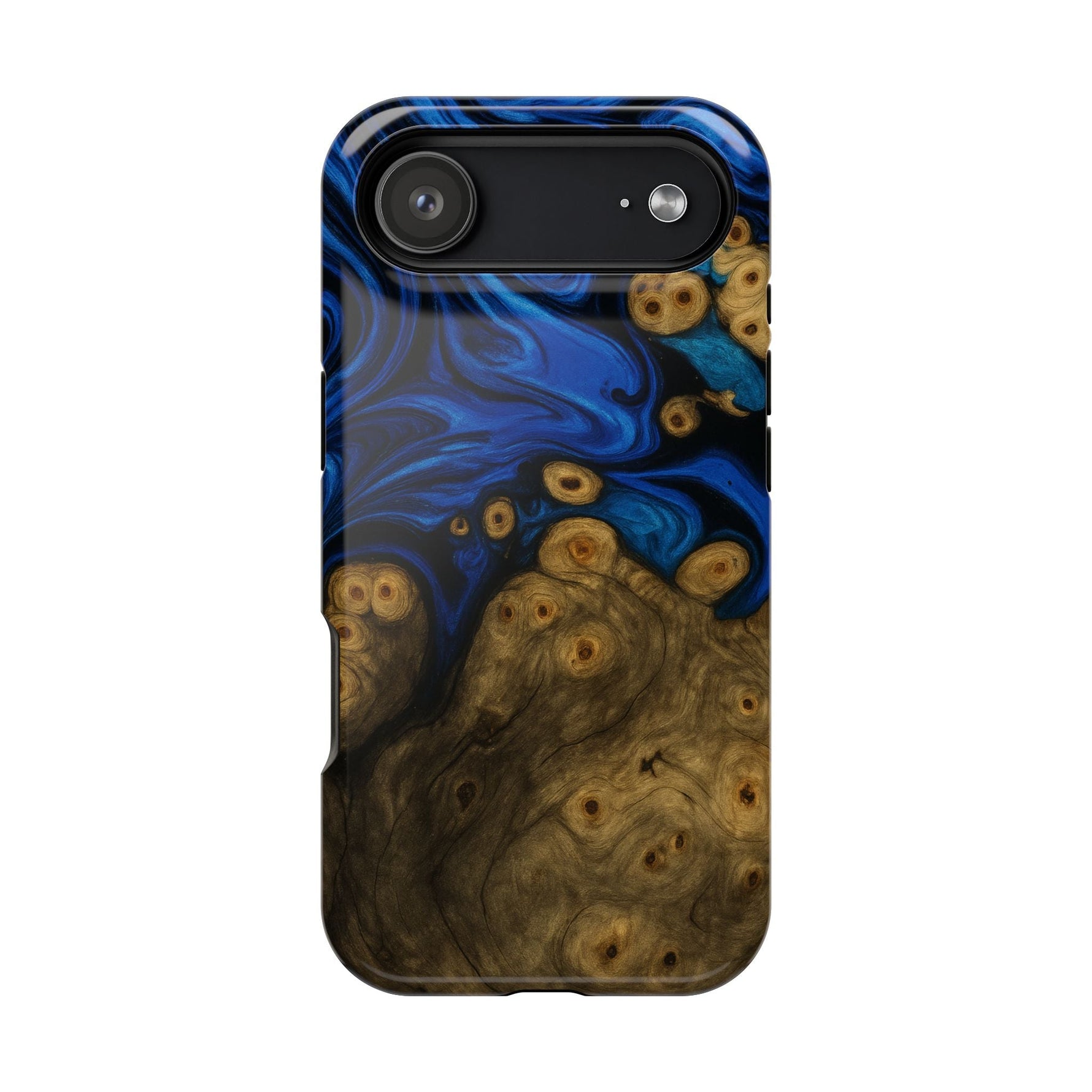 Blue Swirl & Burl Wood Impact iPhone Case | MagSafe compatible  Shamo's iPhone 17 Air / Glossy