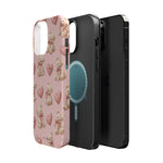 Pink Teddy Hearts Love iPhone Case, Impact-Resistant MagSafe Compatible