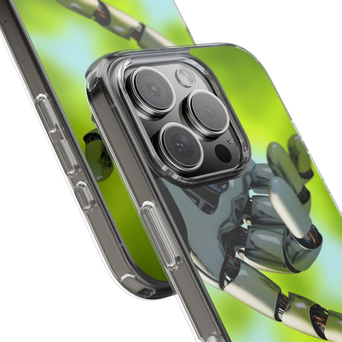 Clear Cases for iPhone 14 Series with Robotic hand and Butterfly.