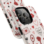 Romantic Love Doodle Tough iPhone Case ("LOVE", hearts, roses) (MagSafe compatible)  Shamo's