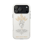 Minimalist Impact-Resistant iPhone Case, Heart Root Illustration ("Growth. Healing. Strength.") MagSafe Compatible - iPhone 17 Pro Max / Glossy - Shamo's