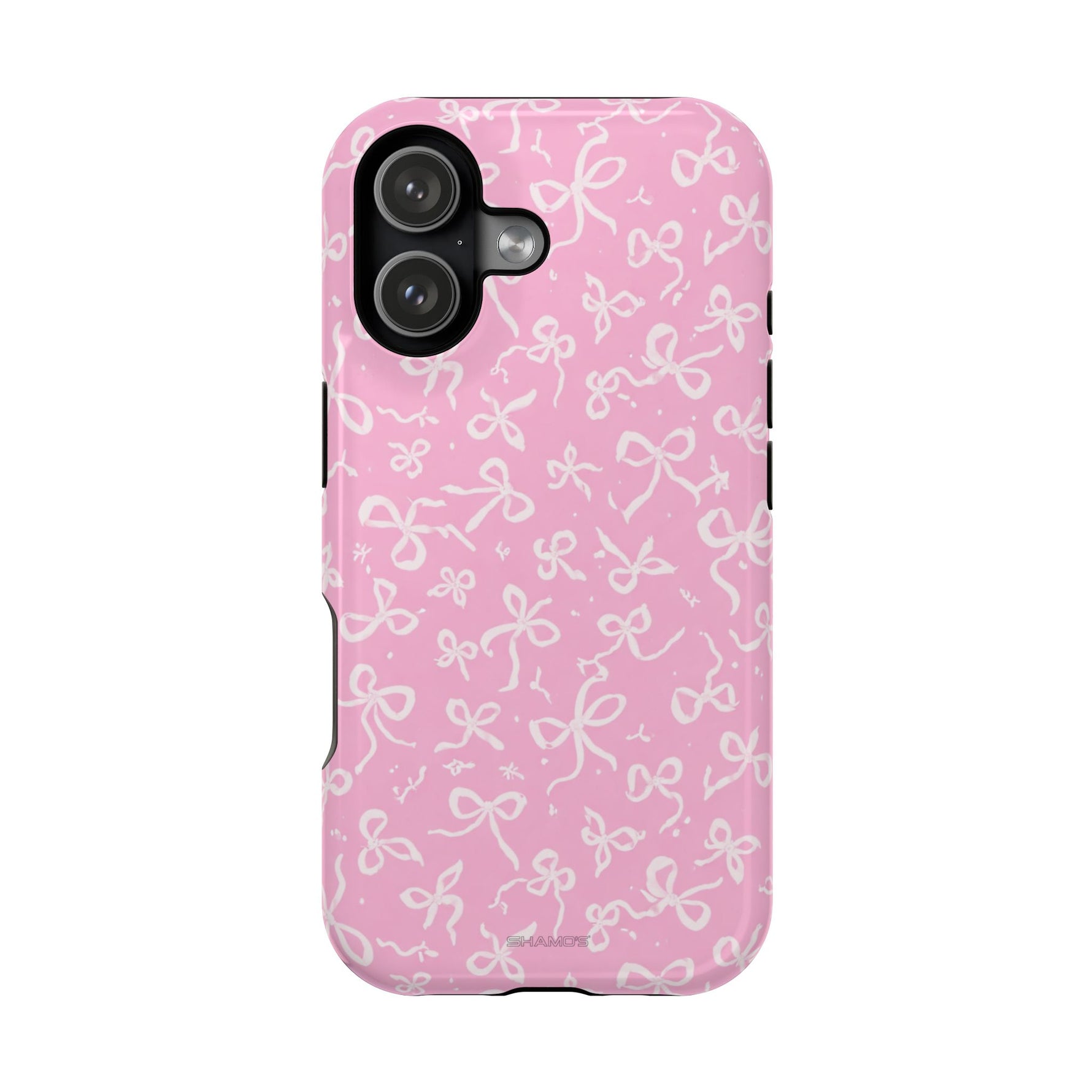 Pink Bow Pattern Impact-Resistant iPhone Case | MagSafe