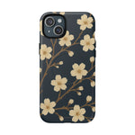 Navy Cherry Blossom Floral iPhone Case - Compatible with MagSafe