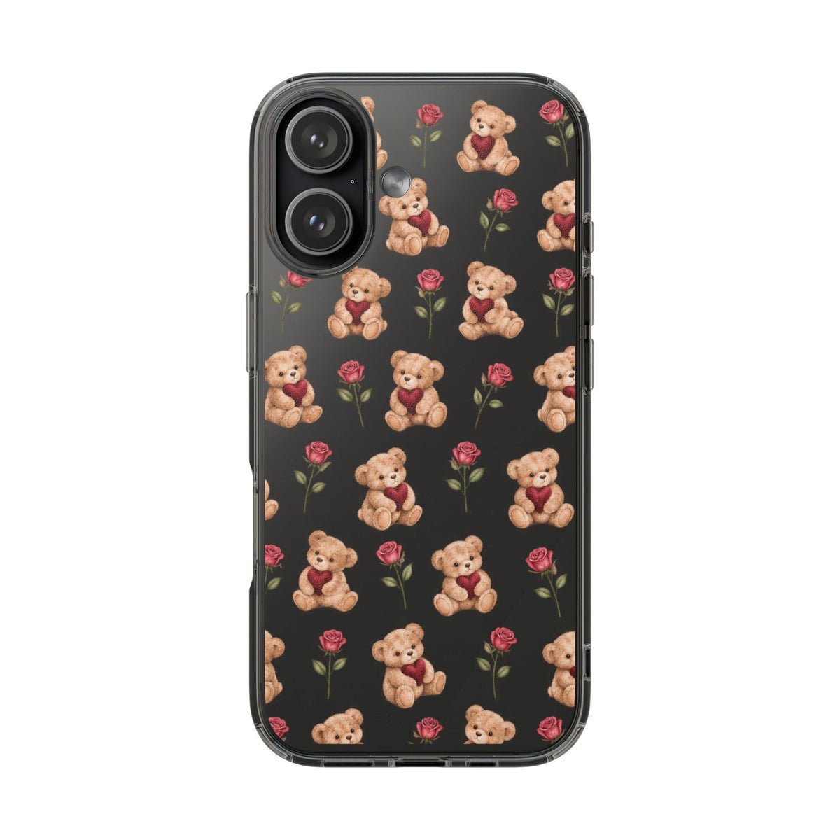Romantic Teddy Bear Impact-Resistant Phone Case with Heart Design