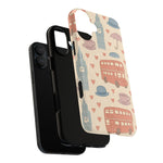 London Icons Hand-Drawn iPhone Case — Cute Double-Decker Bus & Big Ben Pattern with MagSafe compatibility  Shamo's